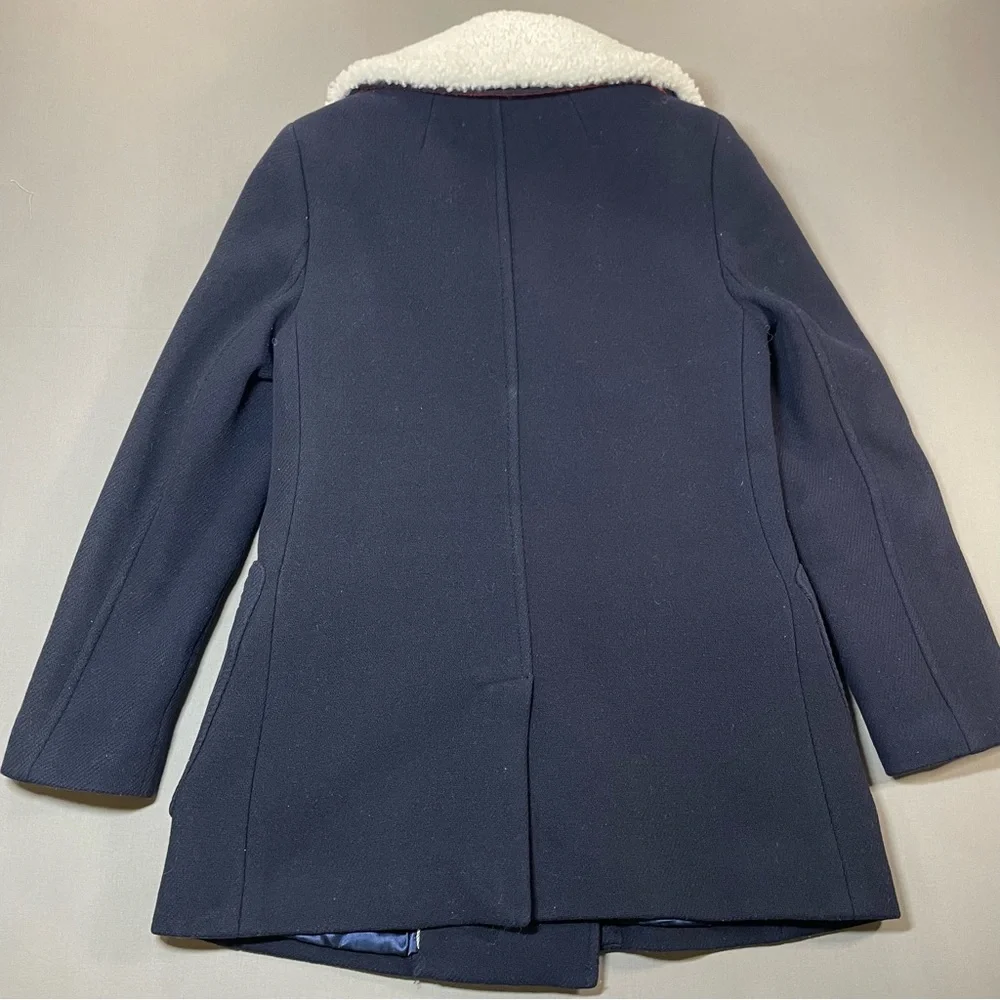 J. Crew Italian Stadium Cloth Faux Fur Collar Pea Coat; Wool Blend - Womens 2 - Picture 11 of 16